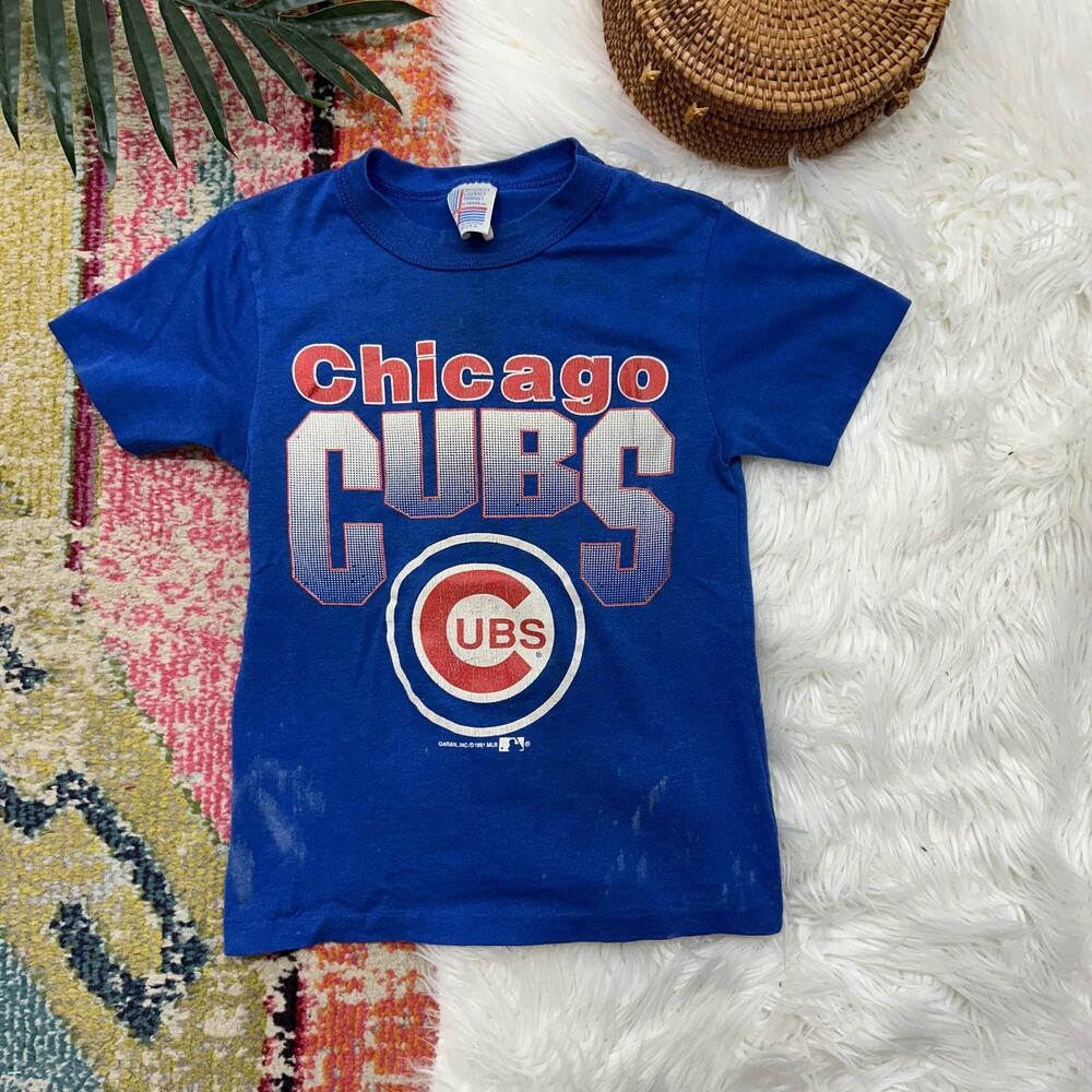 Vintage Retro 90s Chicago Cubs Baseball Tee T-Shirt Kids Boys Medium 10-12
